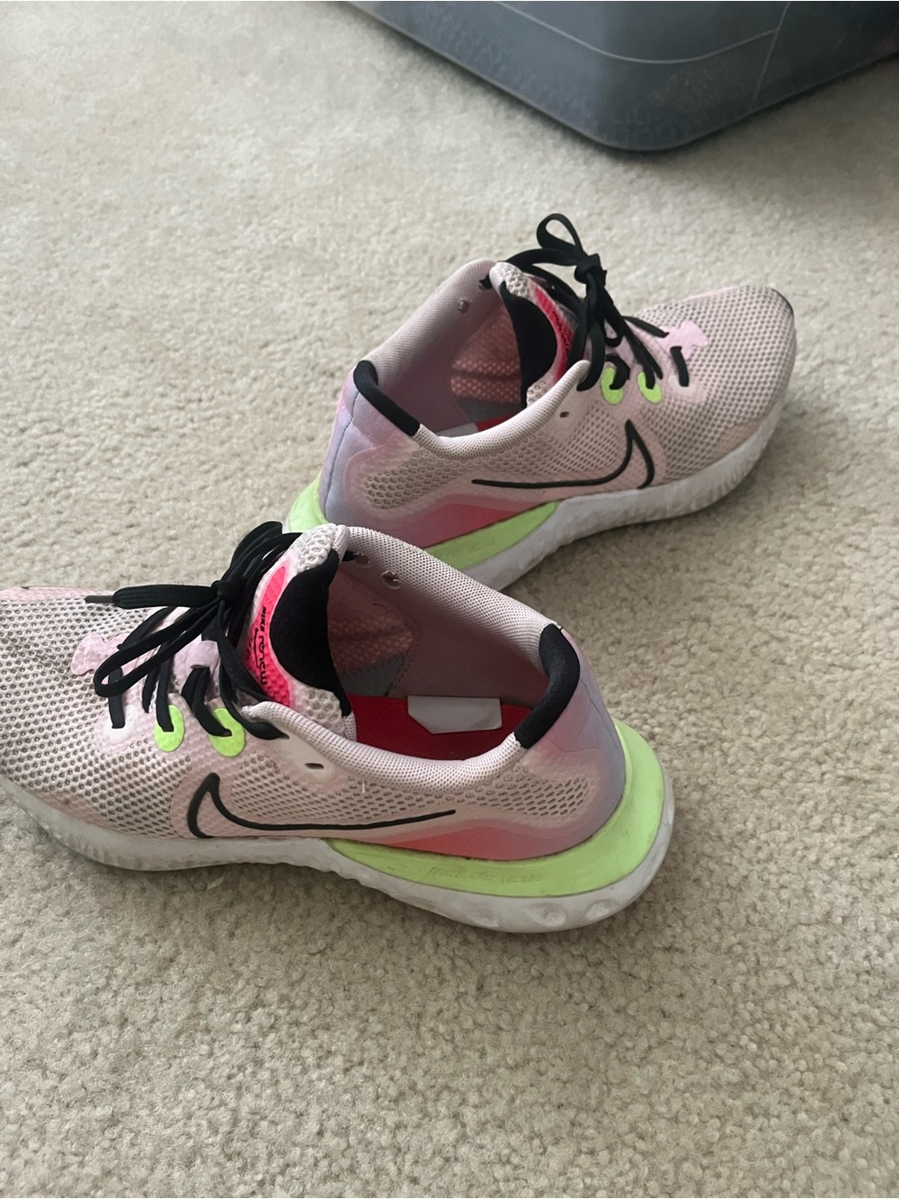 Baby pink lime green Nike renew running shoes size 9